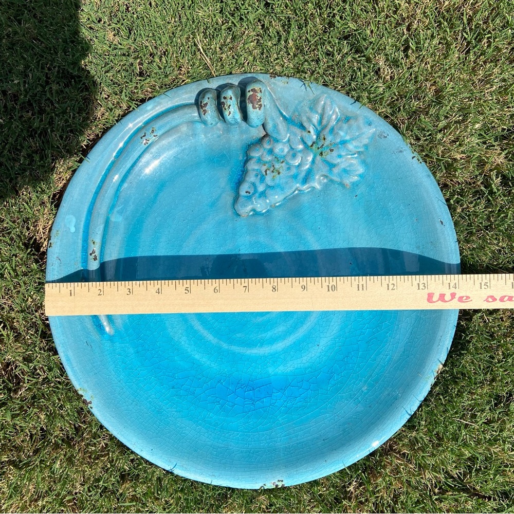 Like New - Turquoise Pottery Platter w/ Grapevine Accent - Picture 2 of 6